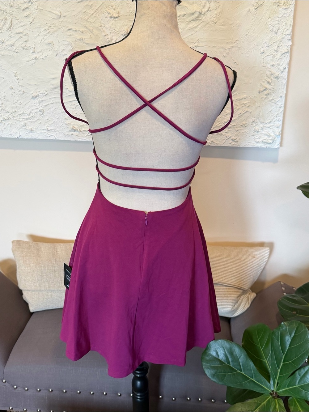 Lulus Believe in Love Magenta Backless Skater Dress Size S NWT - Picture 3 of 10